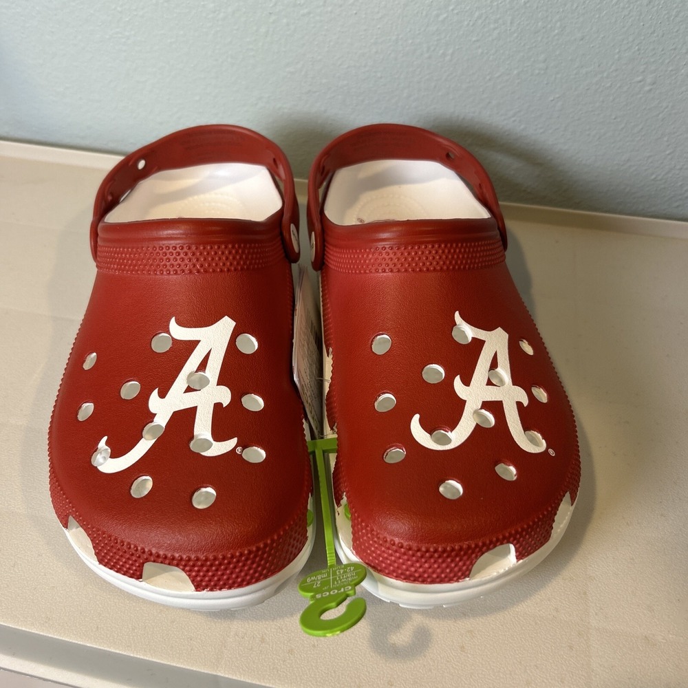 Crocs Alabama Crimson Tide Roll Tide Classic Clogs Mens Size 9 209582-100 NEW